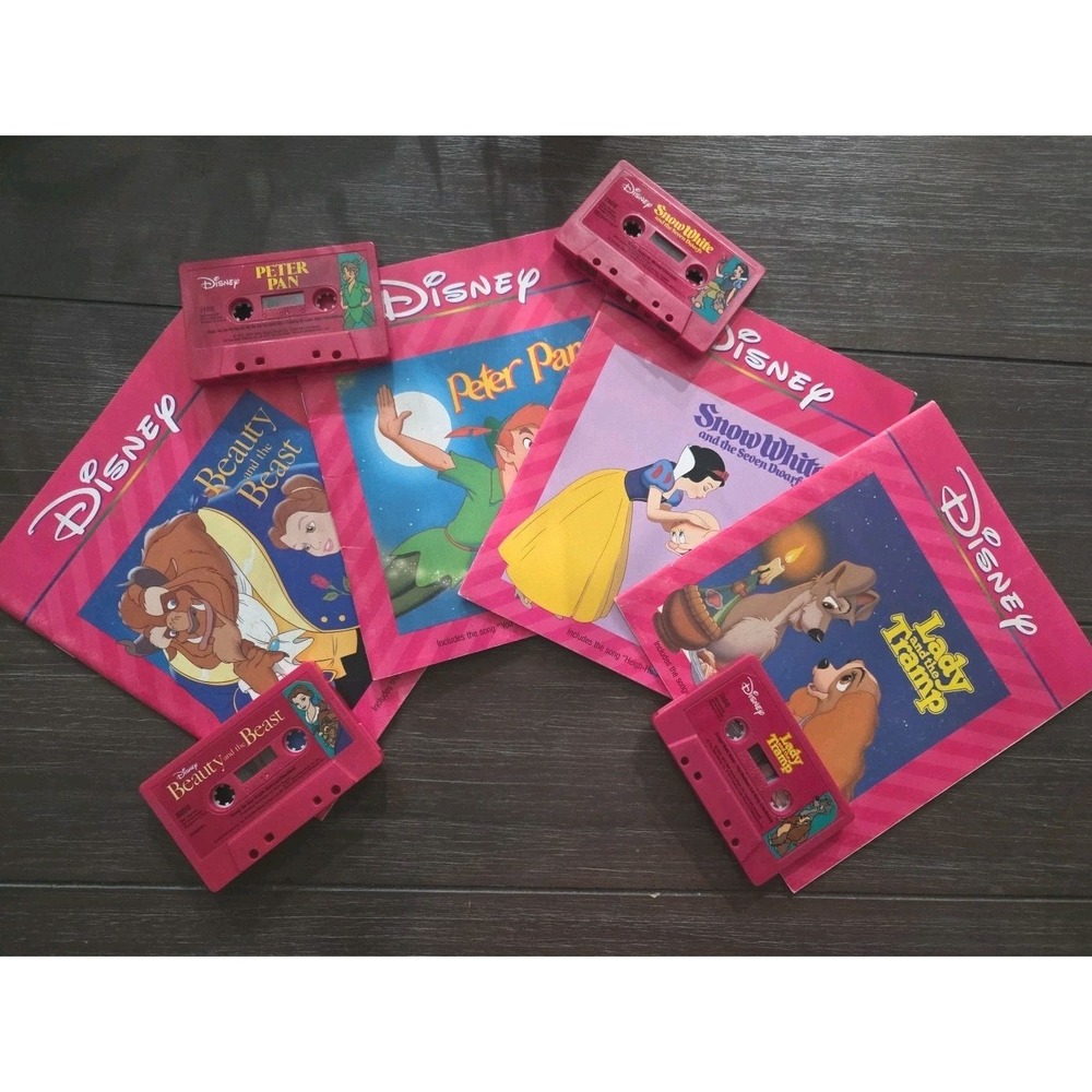 Vintage Lot of 4 Disney Book & Tapes Read Along Snow White Lady And The Tramp